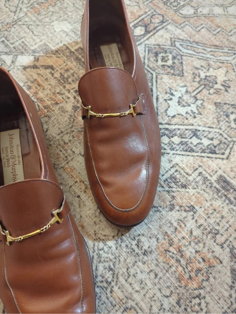 VINTAGE Johnston & Murphy Bit Loafer Size 8.5 Brown Leather Made in Italy